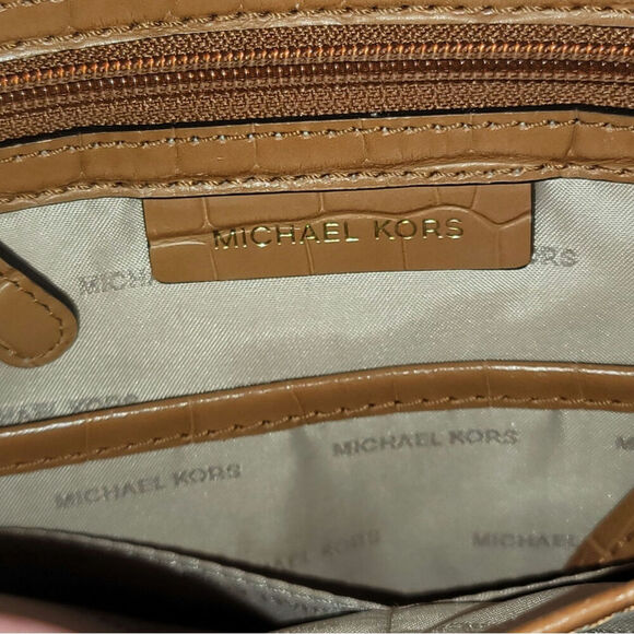 Michael Kors Hamilton Embossed-Leather Satchel in Acorn - Picture 11 of 16